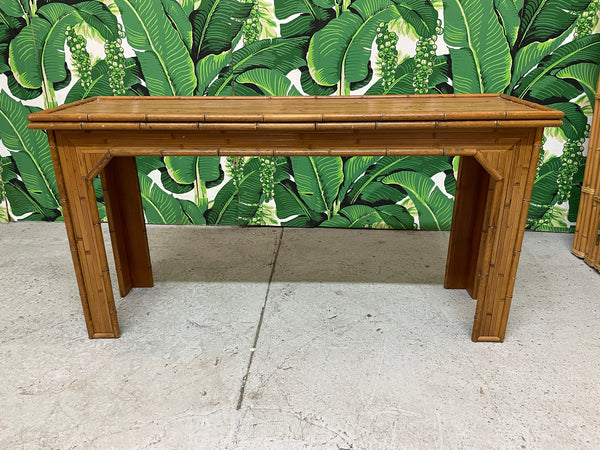 Rattan and Faux Bamboo Console Table