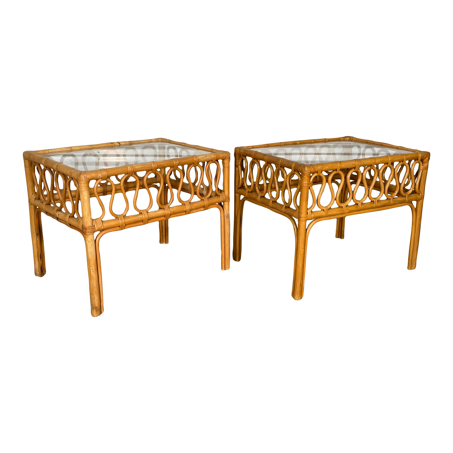 Rattan and Glass End Tables