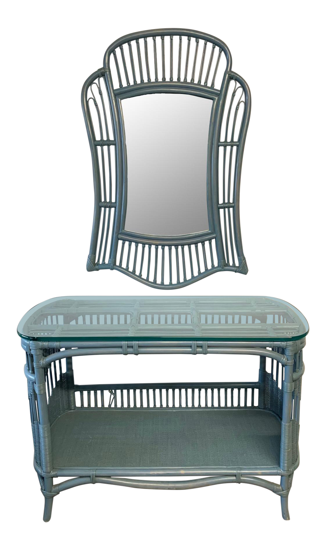 Rattan and Wicker Console Table and Mirror