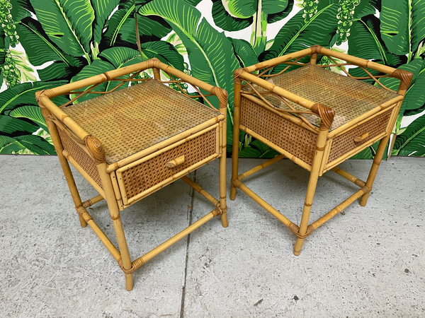 Rattan and Wicker Skirted Nightstands top view
