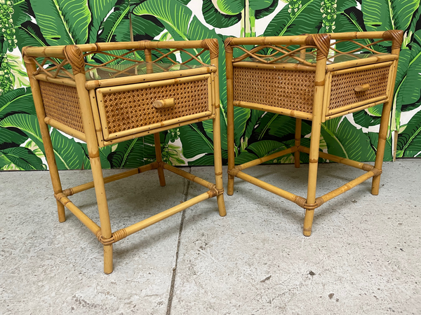 Rattan and Wicker Skirted Nightstands side view