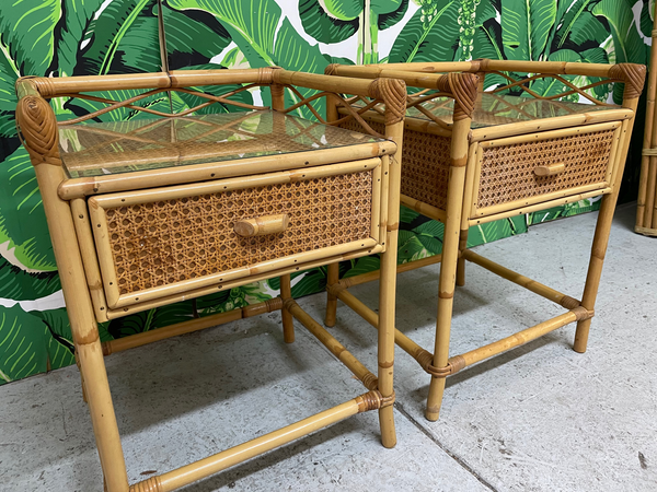 Rattan and Wicker Skirted Nightstands close up