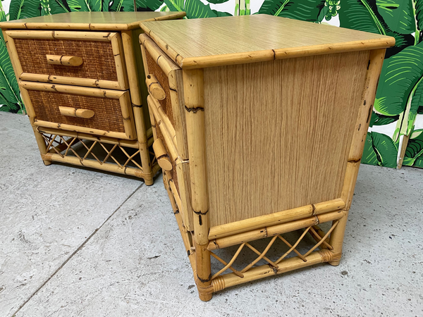 Rattan and Wicker Skirted Nightstands side view