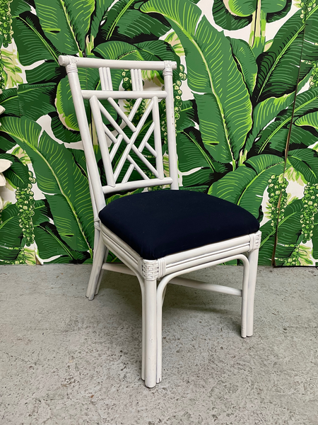Rattan Asian Chinoiserie Dining Chairs, Set of 10 front view