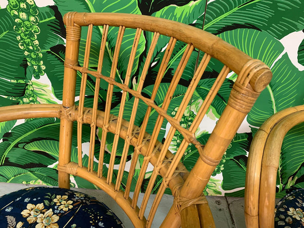 Rattan Bentwood Pretzel Style Club Chairs, a Pair side view