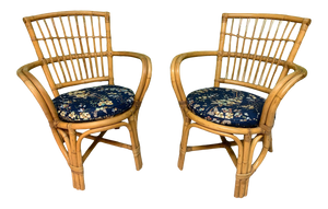 Rattan Bentwood Pretzel Style Club Chairs, a Pair