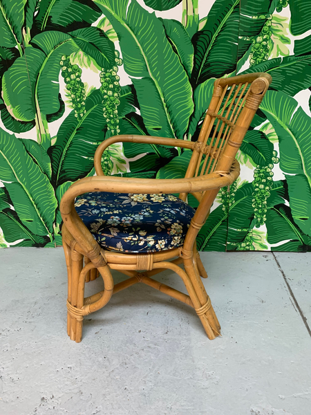 Rattan Bentwood Pretzel Style Club Chairs, a Pair side view