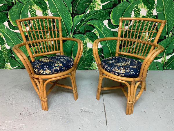 Rattan Bentwood Pretzel Style Club Chairs, a Pair front view