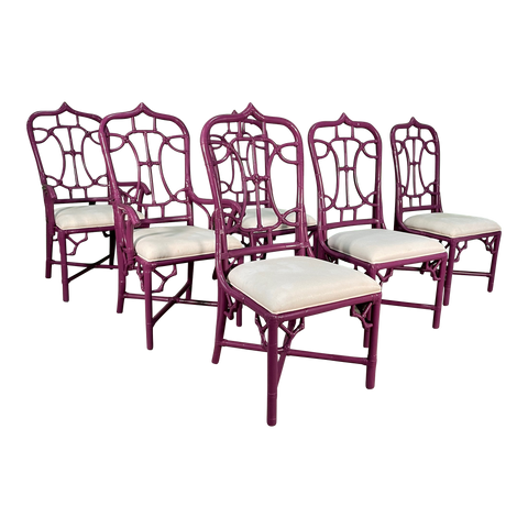 Rattan Cathedral Dining Chairs in the Manner of McGuire
