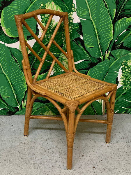 Rattan Chinese Chippendale Dining Chairs, Set of 6 front view