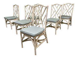 Rattan Chinese Chippendale Dining Chairs, Set of 6
