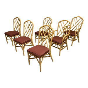 Rattan Chinoiserie Style Dining Chairs, Set of 6