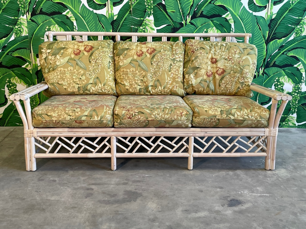 Rattan Chinese Chippendale Style Sofa