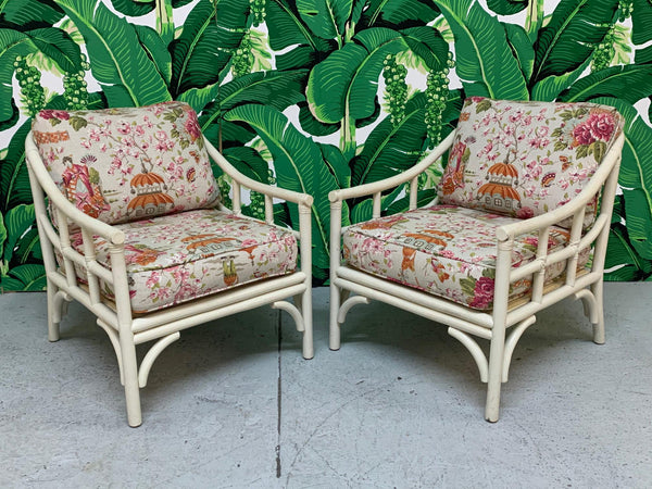 Rattan Chinoiserie Club Chairs, a Pair front view