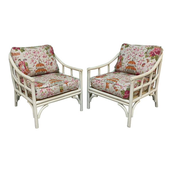 Rattan Chinoiserie Club Chairs, a PairRattan Chinoiserie Club Chairs, a Pair