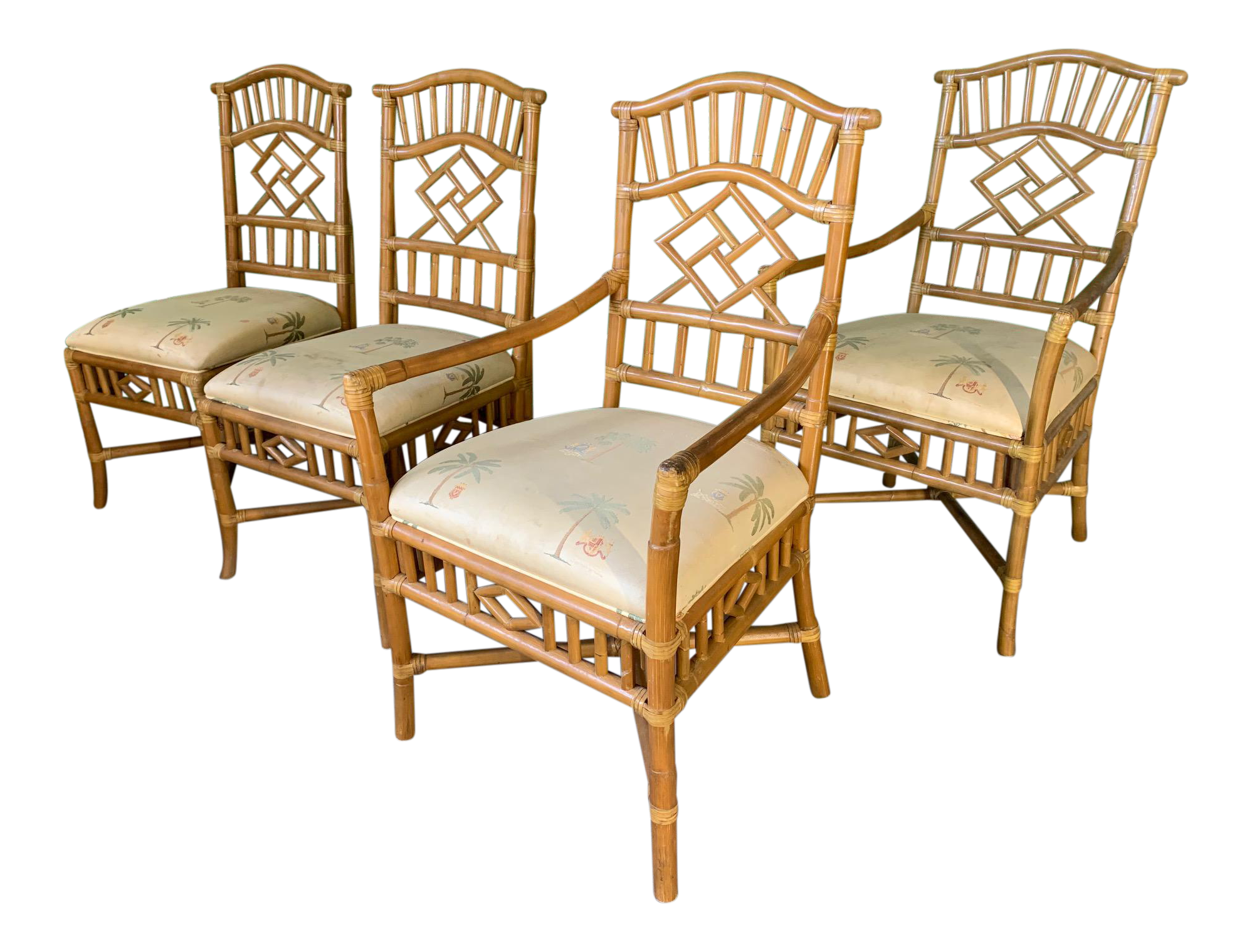 Rattan Chinoiserie Dining Chairs, Set of 4