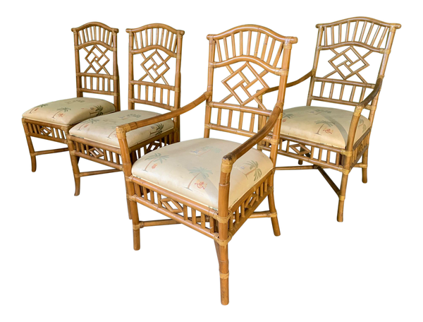 Rattan Chinoiserie Dining Chairs, Set of 4