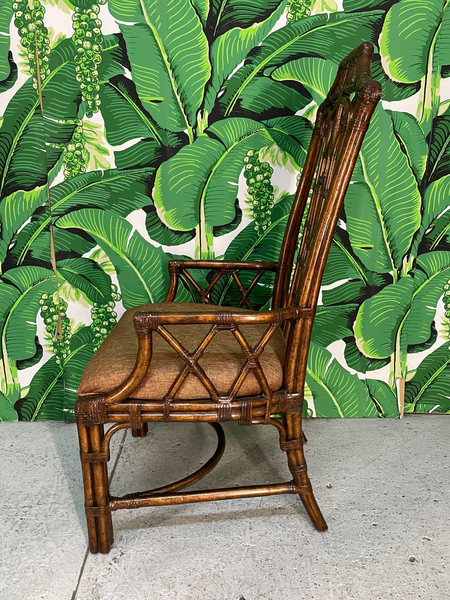 Rattan Chinoiserie Pagoda Style Dining Chairs, Set of 6