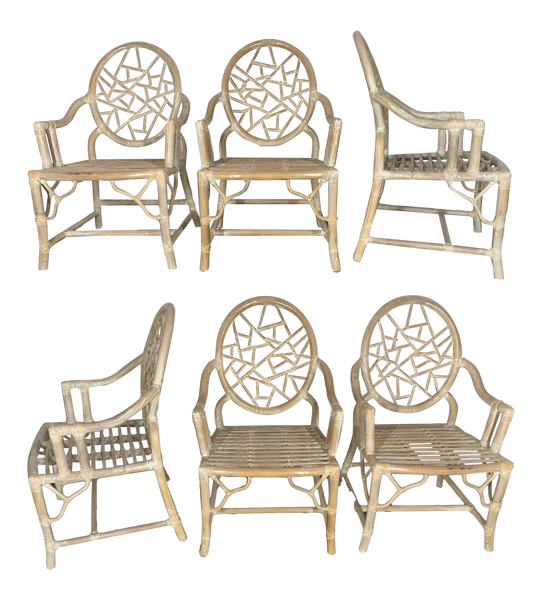 Rattan Cracked Ice Dining Chairs in the Manner of McGuire