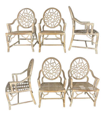 Rattan Cracked Ice Dining Chairs in the Manner of McGuire