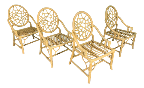 Rattan Cracked Ice Dining Chairs in the Manner of McGuire, Set of 4