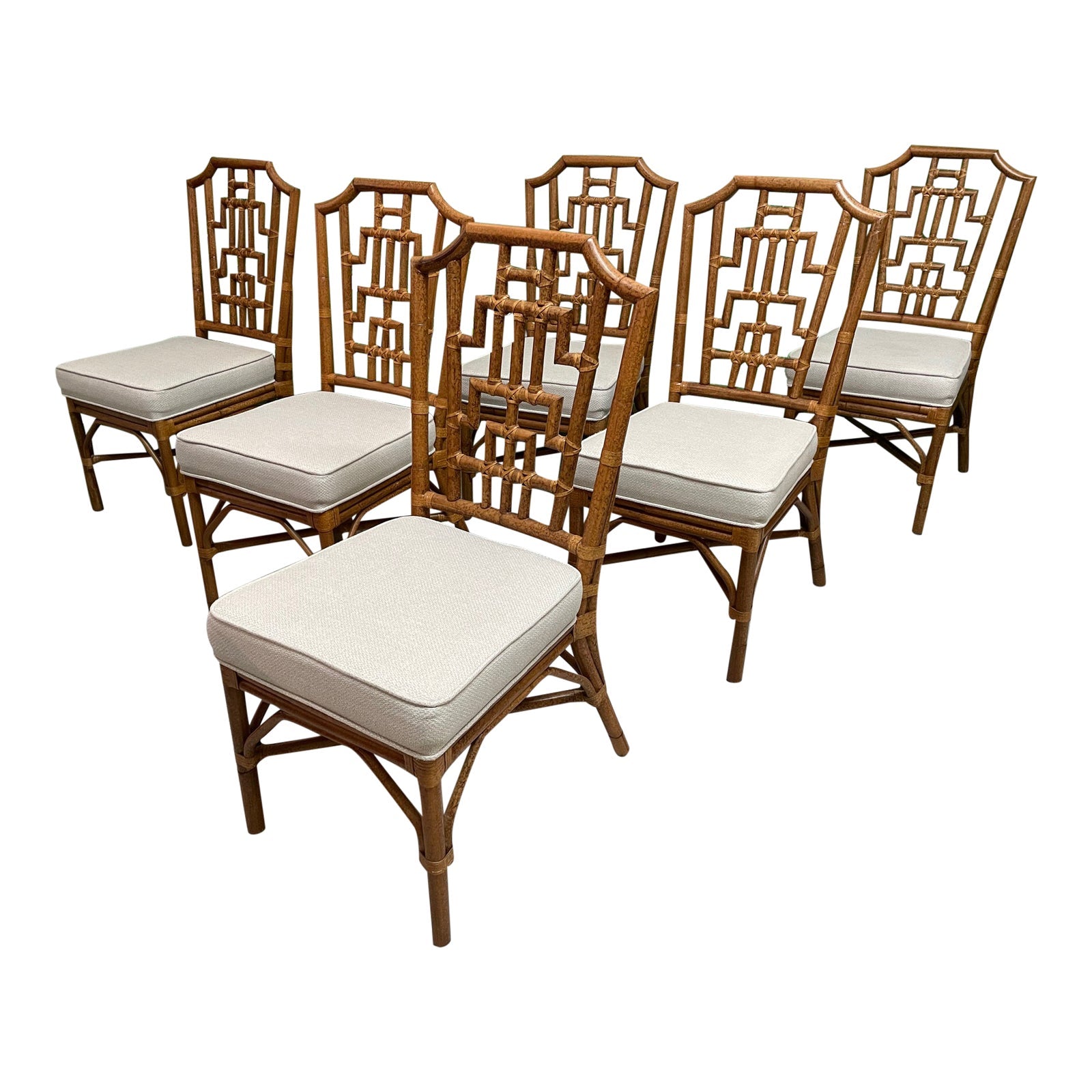 Rattan Dining Chairs in Chinese Chippendale Style, Set of 6