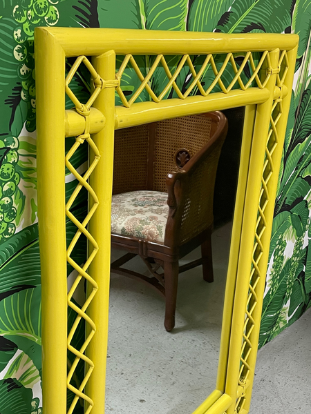 Rattan Fretwork Wall Mirror in Yellow Lacquer