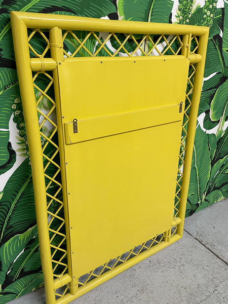 Rattan Fretwork Wall Mirror in Yellow Lacquer