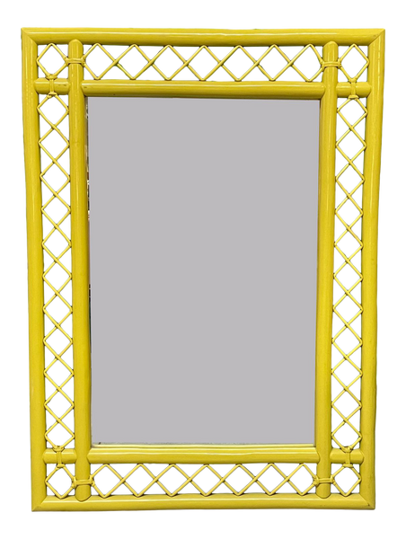 Rattan Fretwork Wall Mirror in Yellow Lacquer