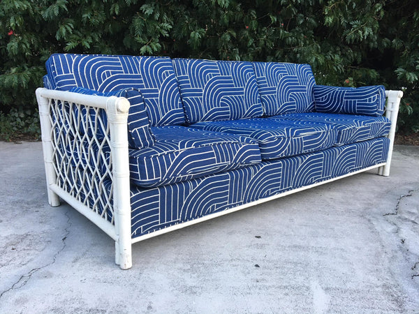 Rattan Mid Century Tuxedo Sofa front view