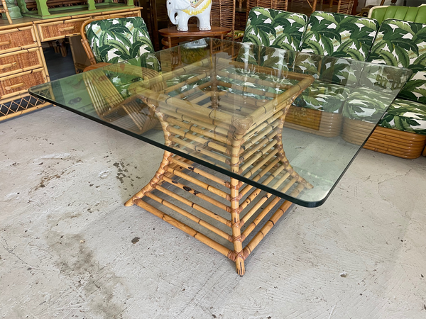 Rattan Pedestal Dining Table by Henry Olko, Circa 1975 top view