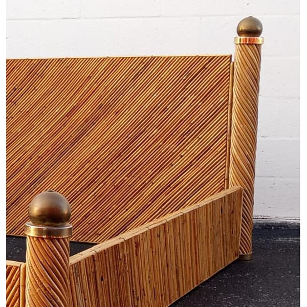 Rattan Pencil Reed and Brass King Poster Bed