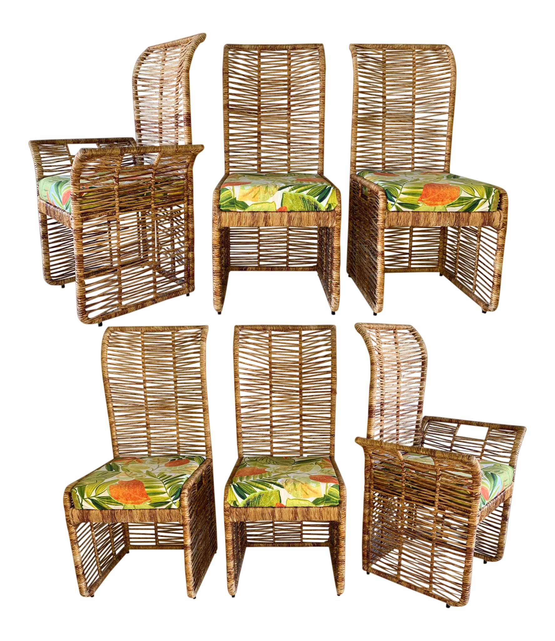 Rattan Rope Wrapped Dining Chairs, Set of 6