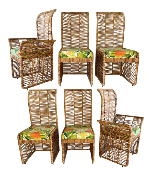 Rattan Rope Wrapped Dining Chairs, Set of 6