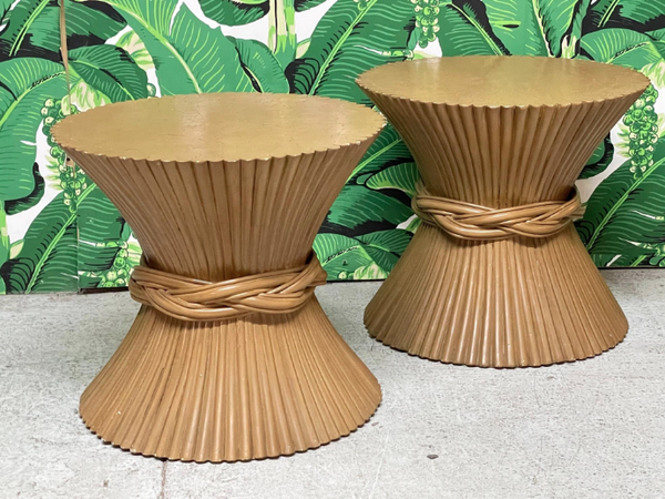 Rattan Sheaf of Wheat Side Tables in the Manner of McGuire
