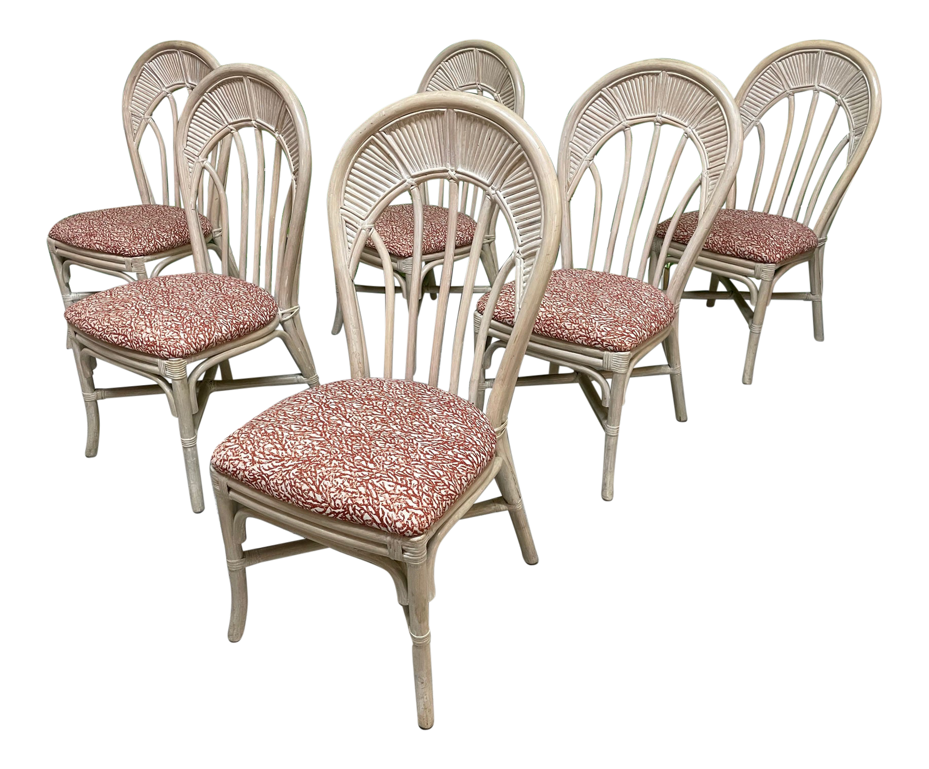 Rattan Split Reed Fan Back Dining Chairs, Set of 6