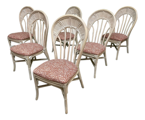 Rattan Split Reed Fan Back Dining Chairs, Set of 6