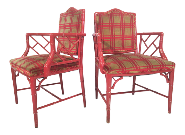 Faux Bamboo Chippendale Dining Arm Chairs