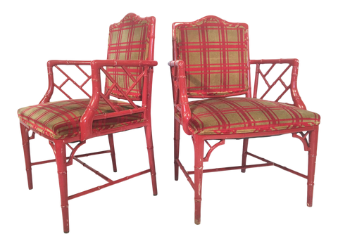 Faux Bamboo Chippendale Dining Arm Chairs