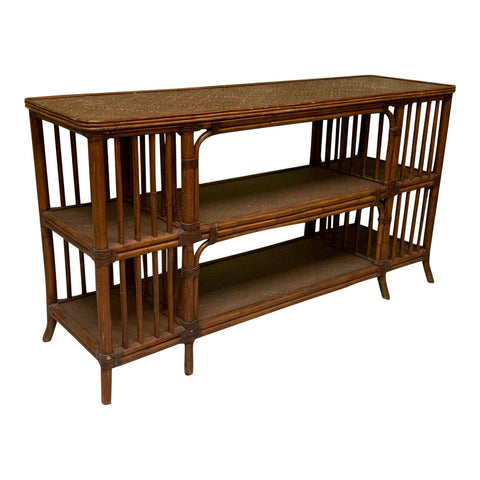 Reeded Bamboo and Woven Rattan Open Shelf Console Table