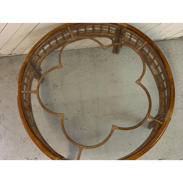 Round Rattan Mid Century Coffee Table top view