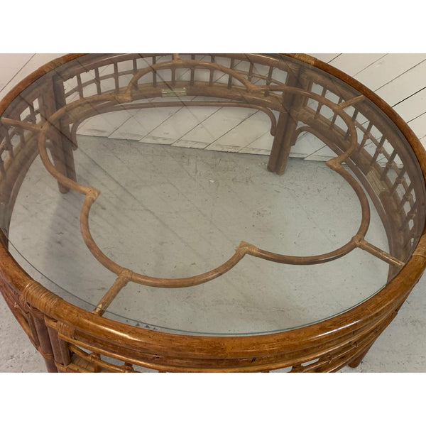 Round Rattan Mid Century Coffee Table side view
