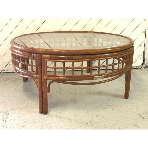 Round Rattan Mid Century Coffee Table front view