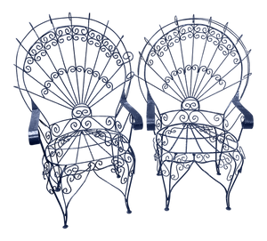 Salterini Twisted Wrought Iron Peacock Chairs, a Pair