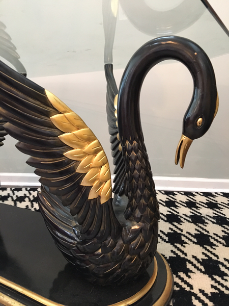 Sculptural Black Swan Statue Dining Table close up