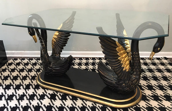 Sculptural Black Swan Statue Dining Table front view