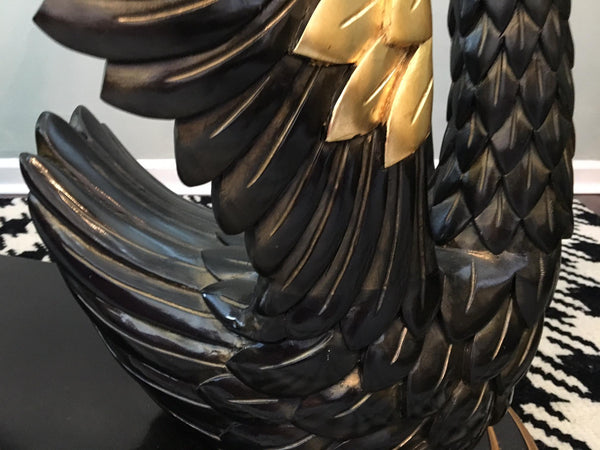 Sculptural Black Swan Statue Dining Table wing close up