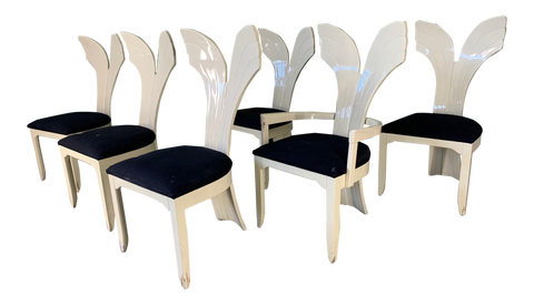 Sculptural Fish Tail Back Dining Chairs in the Manner of Ello, Set of 6