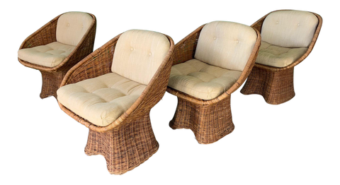 Sculptural Wicker Dining Chairs, Set of 4