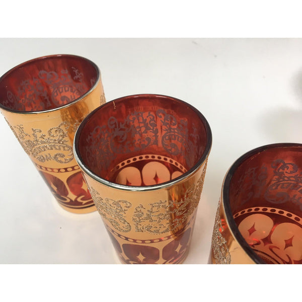 Vintage Dynasty Gold Leaf Barware Glasses in Original Box close up